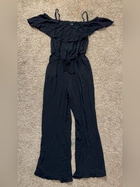 Off-Shoulder Black Jumpsuit with Tie Waist